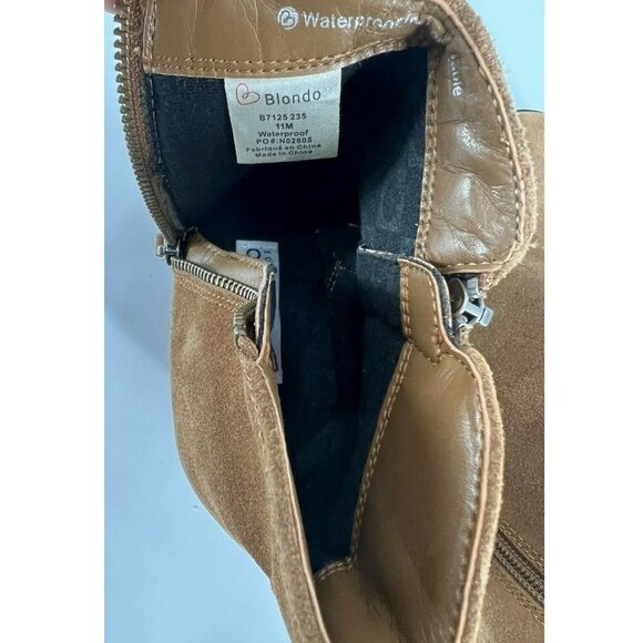 New Blondo Waterproof Siena Camel Brown Suede Heeled Ankle Boots/Booties 11M - Picture 9 of 9